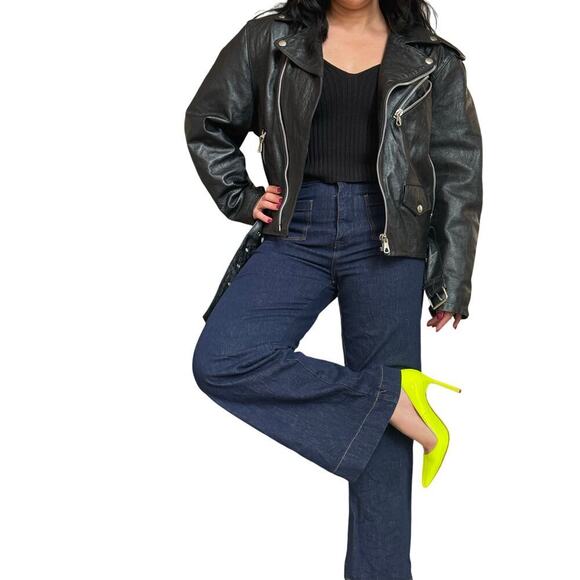 Vintage 90's Vera Pelle Motorcycle Suede Leather Jacket Size S Made in Italy - Picture 1 of 12